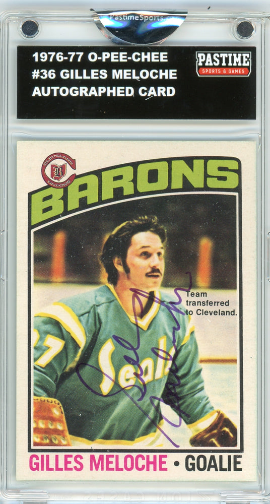 Gilles Meloche #36 1976/77 O-Pee-Chee Hockey Autographed Card Encased in Magpro - Pastime Sports & Games