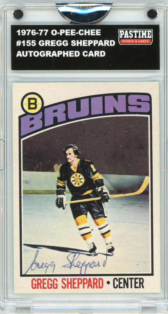 Gregg Sheppard #155 1976/77 O-Pee-Chee Hockey Autographed Card Encased in Magpro - Pastime Sports & Games