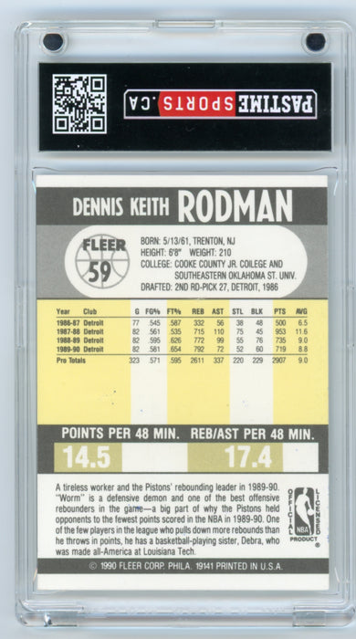 Dennis Rodman Autographed 1990 Fleer #59 Card Encased in Magpro