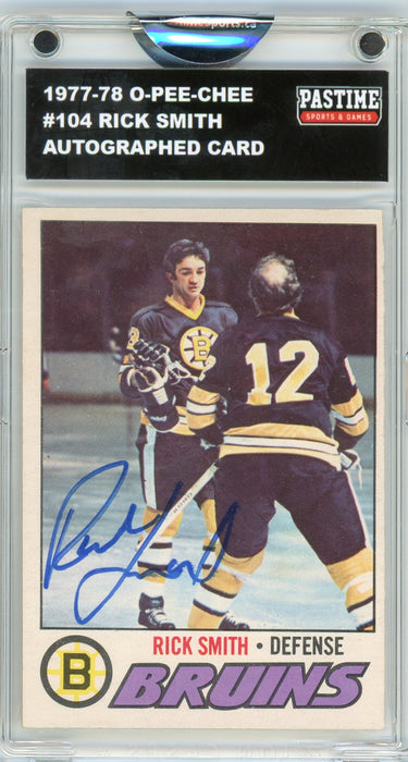 #104 Rick Smith 1977/78 O-Pee-Chee Hockey Autographed Card Encased in Magpro - Pastime Sports & Games