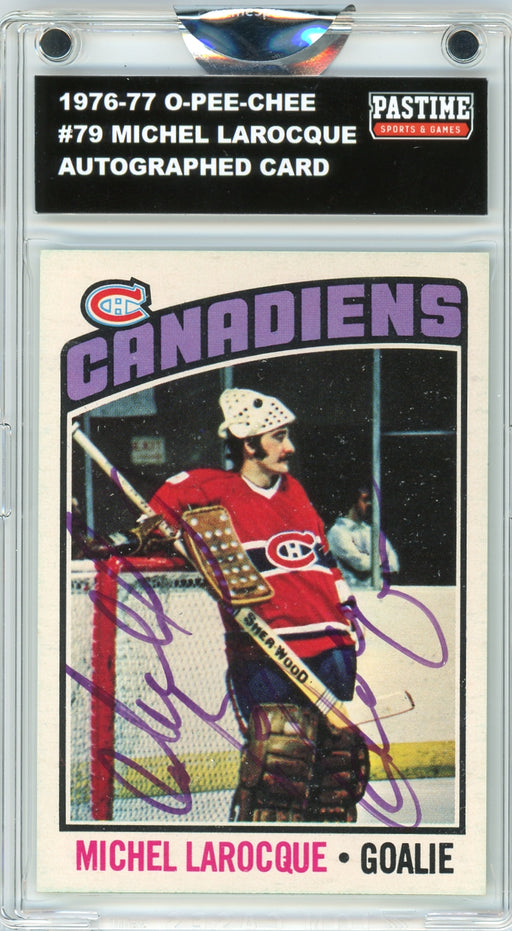 Michel Larocque #79 1976/77 O-Pee-Chee Hockey Autographed Card Encased in Magpro