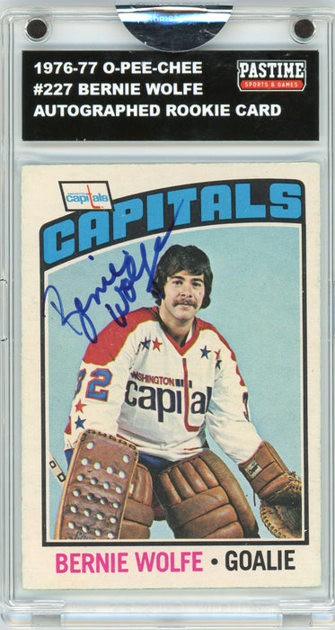 Bernie Wolfe #227 1976/77 O-Pee-Chee Hockey Autographed Card Encased in Magpro