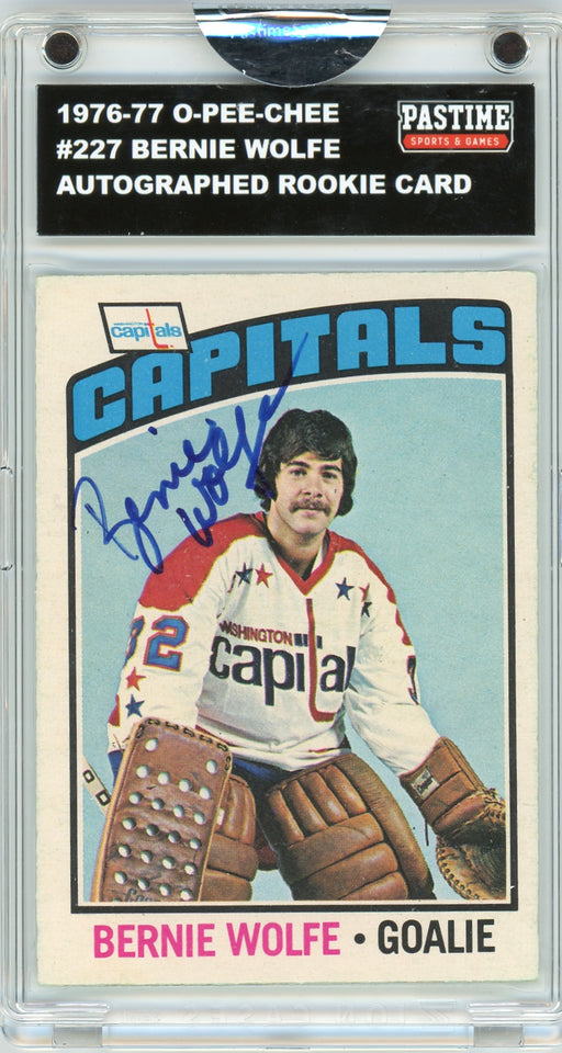 Bernie Wolfe #227 1976/77 O-Pee-Chee Hockey Autographed Card Encased in Magpro