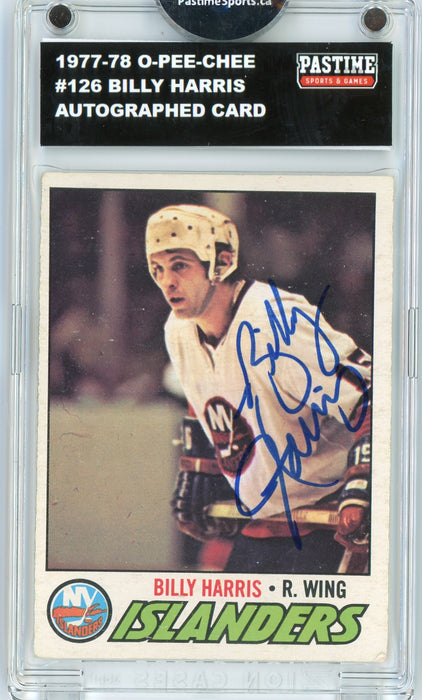 #126 Billy Harris 1977/78 O-Pee-Chee Hockey Autographed Card Encased in Magpro - Pastime Sports & Games