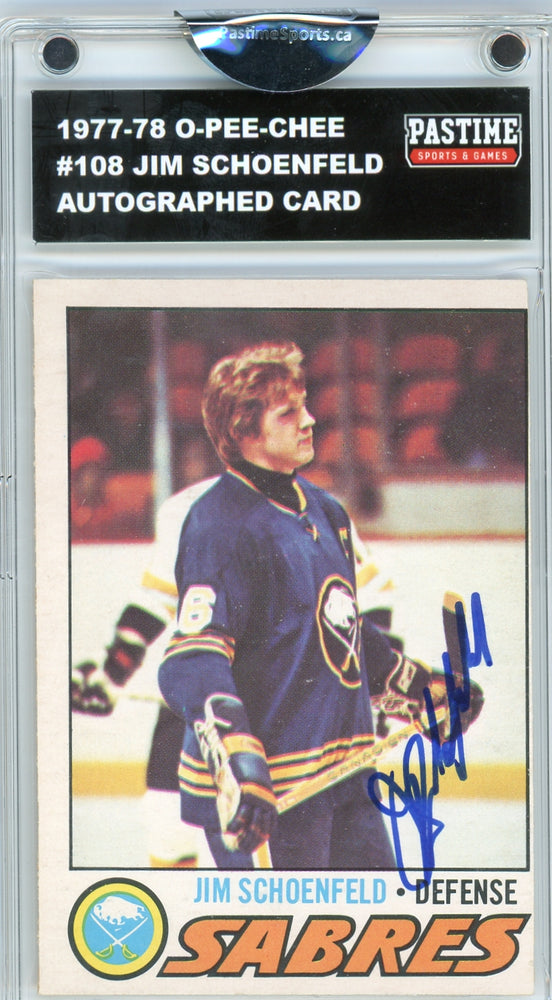 #108 Jim Schoenfeld 1977/78 O-Pee-Chee Hockey Autographed Card Encased in Magpro - Pastime Sports & Games