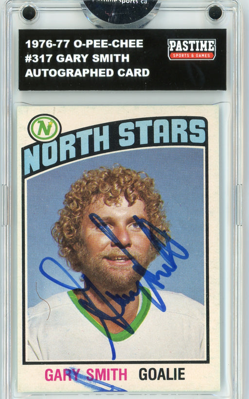 Gary Smith #317 1976/77 O-Pee-Chee Hockey Autographed Card Encased in Magpro