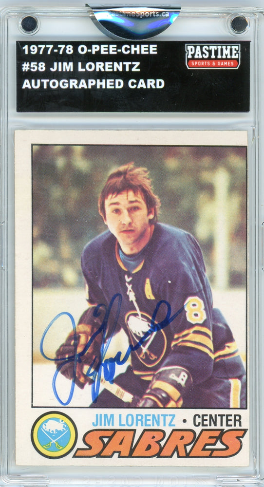 #58 Jim Lorentz 1977/78 O-Pee-Chee Hockey Autographed Card Encased in Magpro - Pastime Sports & Games