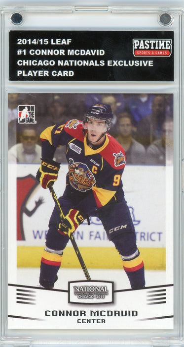 Connor McDavid #1 2014/15 Leaf Chicago Nationals Exclusive Draft Card Encased in Magpro