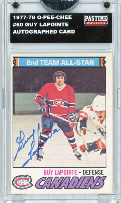#60 Guy Lapointe 1977/78 O-Pee-Chee Hockey Autographed Card Encased in Magpro - Pastime Sports & Games