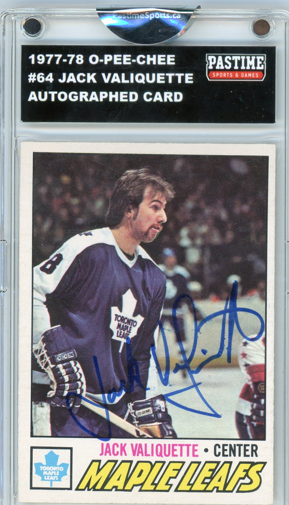 #64 Jack Valiquette 1977/78 O-Pee-Chee Hockey Autographed Card Encased in Magpro - Pastime Sports & Games