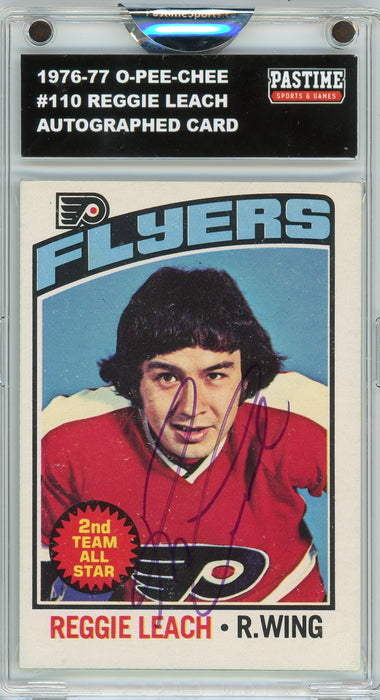 Reggie Leach #110 1976/77 O-Pee-Chee Hockey Autographed Card Encased in Magpro