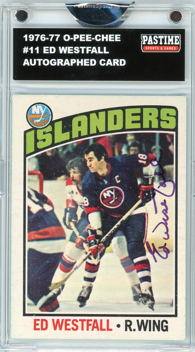 Ed Westfall #11 1976/77 O-Pee-Chee Hockey Autographed Card Encased in Magpro
