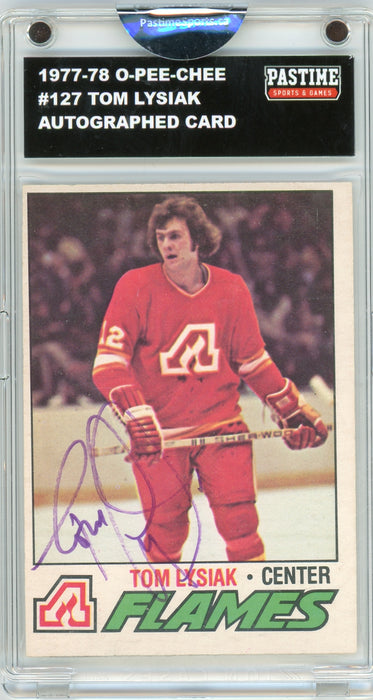 #127 Tom Lysiak 1977/78 O-Pee-Chee Hockey Autographed Card Encased in Magpro - Pastime Sports & Games
