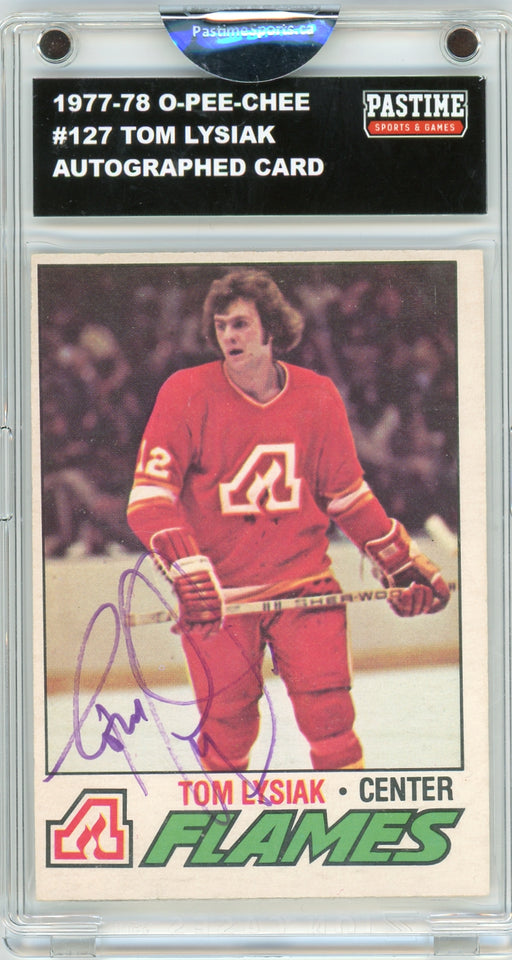 #127 Tom Lysiak 1977/78 O-Pee-Chee Hockey Autographed Card Encased in Magpro - Pastime Sports & Games