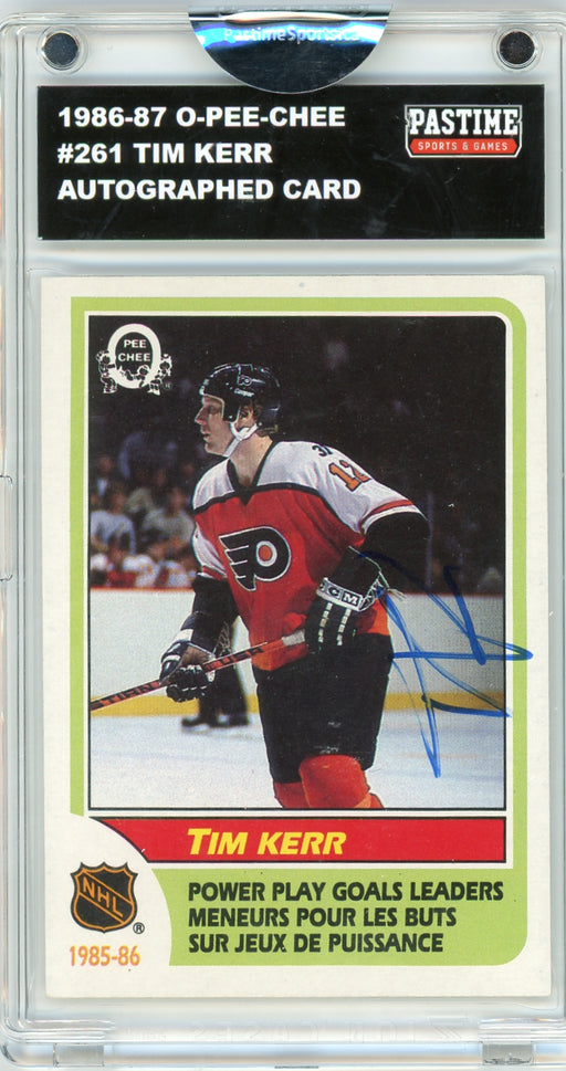 #261 Tim Kerr 1986/87 O-Pee-Chee Hockey Autographed Card Encased in Magpro - Pastime Sports & Games