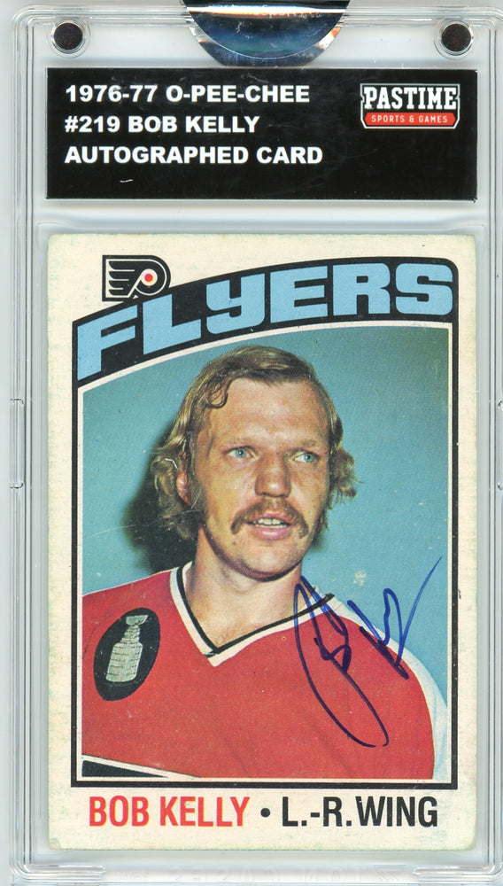 Bob Kelly #219 1976/77 O-Pee-Chee Hockey Autographed Card Encased in Magpro