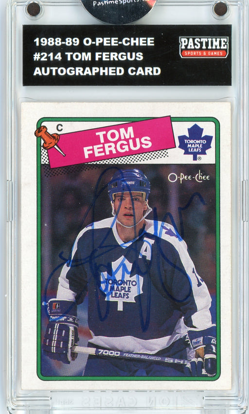 #214 Tom Fergus 1988/89 O-Pee-Chee Hockey Autographed Card Encased in Magpro - Pastime Sports & Games
