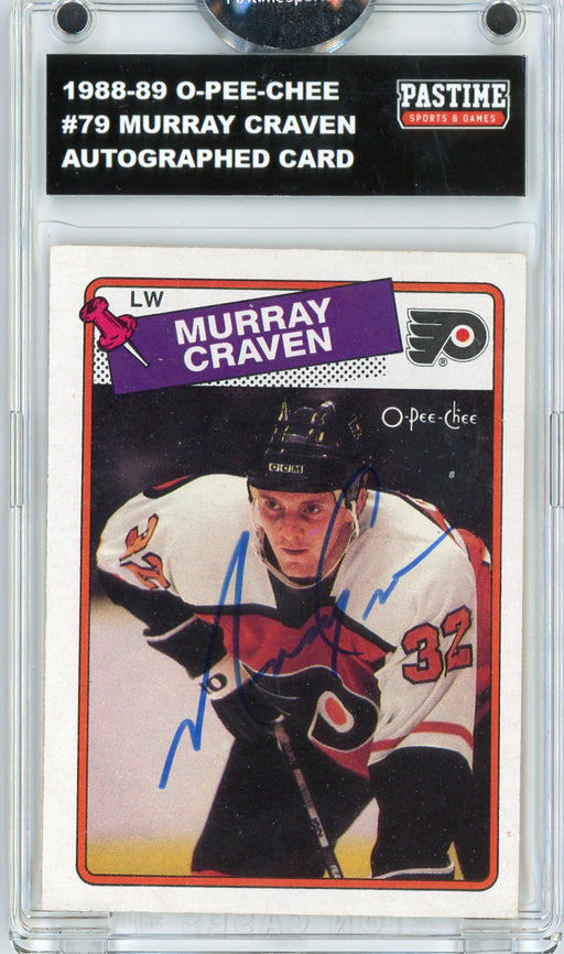 #79 Murray Craven 1988/89 O-Pee-Chee Hockey Autographed Card Encased in Magpro - Pastime Sports & Games