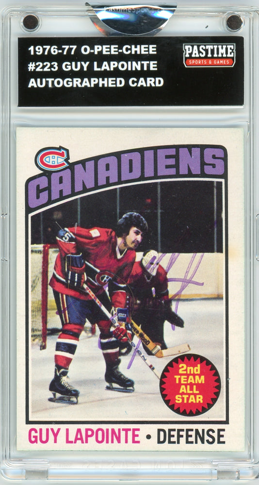 Guy Lapointe #223 1976/77 O-Pee-Chee Hockey Autographed Card Encased in Magpro