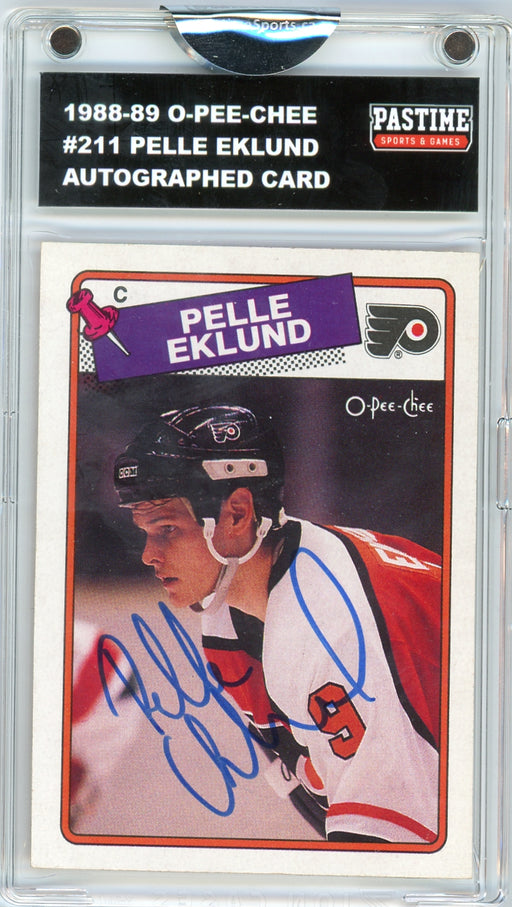 #211 Pelle Eklund 1988/89 O-Pee-Chee Hockey Autographed Card Encased in Magpro - Pastime Sports & Games
