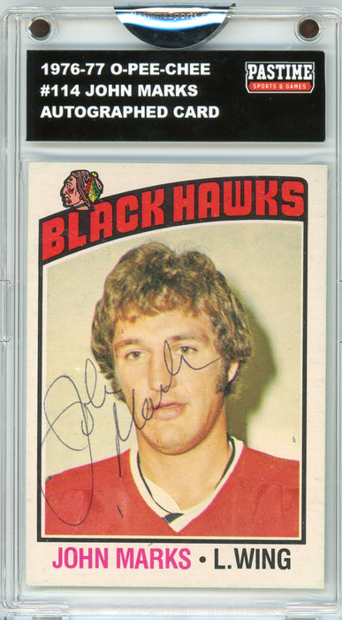 John Marks #114 1976/77 O-Pee-Chee Hockey Autographed Card Encased in Magpro