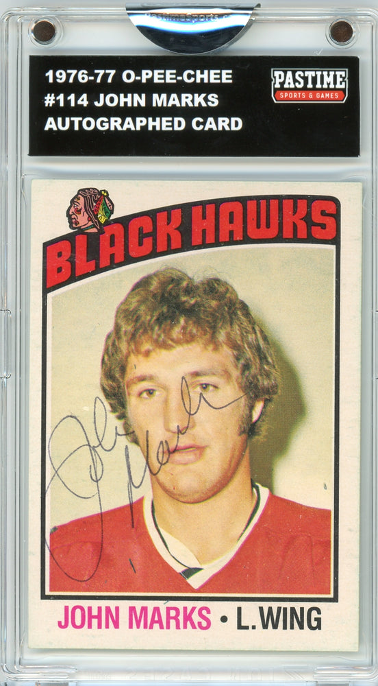 John Marks #114 1976/77 O-Pee-Chee Hockey Autographed Card Encased in Magpro