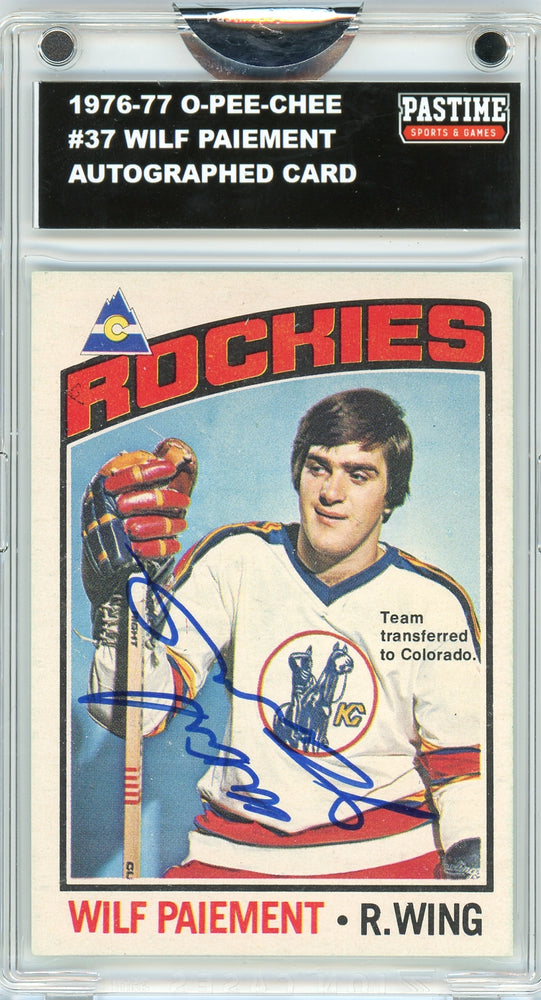 Wilf Paiement #37 1976/77 O-Pee-Chee Hockey Autographed Card Encased in Magpro