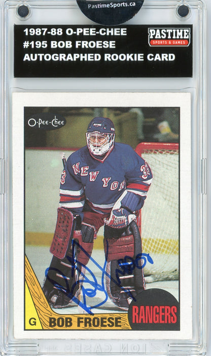 #195 Bob Froese 1987/88 O-Pee-Chee Hockey Autographed Card Encased in Magpro - Pastime Sports & Games