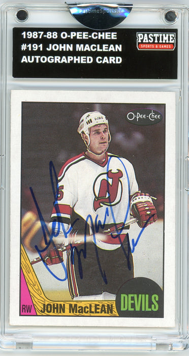 #191 John Maclean 1987/88 O-Pee-Chee Hockey Autographed Card Encased in Magpro - Pastime Sports & Games