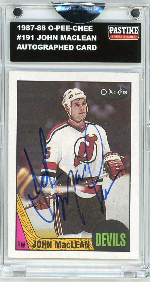 #191 John Maclean 1987/88 O-Pee-Chee Hockey Autographed Card Encased in Magpro - Pastime Sports & Games