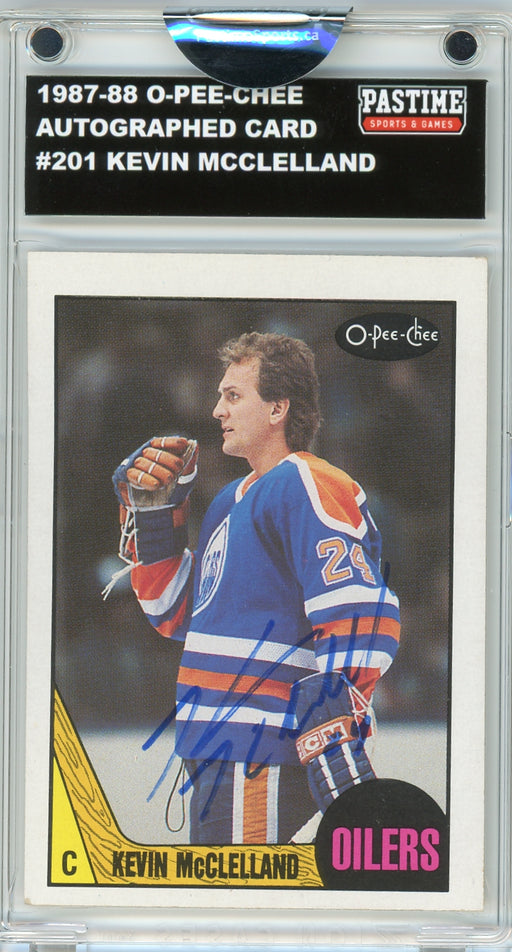 #201 Kevin McClelland 1987/88 O-Pee-Chee Hockey Autographed Card Encased in Magpro - Pastime Sports & Games