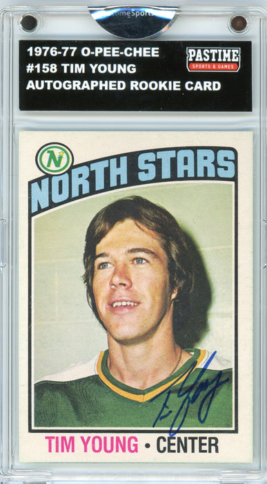 Tim Young #158 1976/77 O-Pee-Chee Hockey Autographed Card Encased in Magpro
