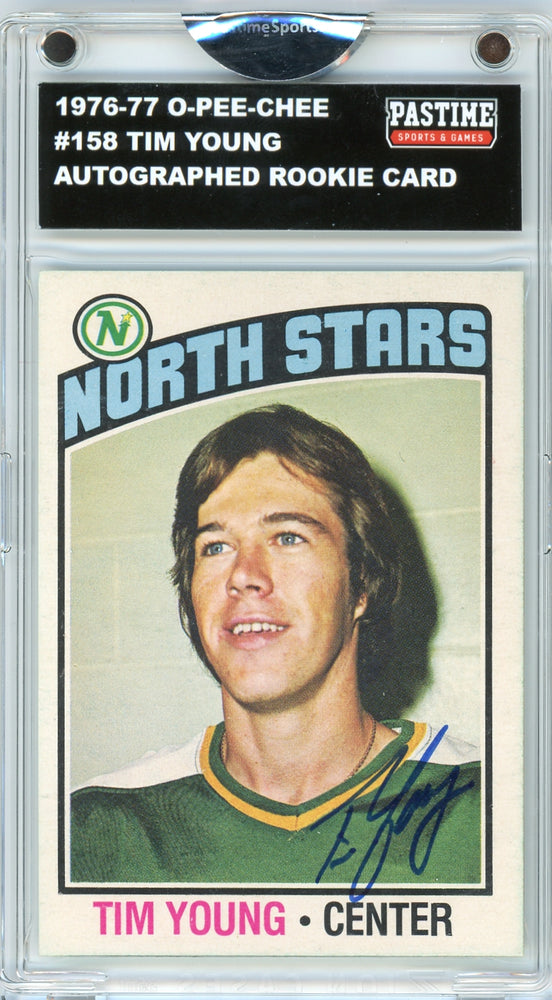 Tim Young #158 1976/77 O-Pee-Chee Hockey Autographed Card Encased in Magpro