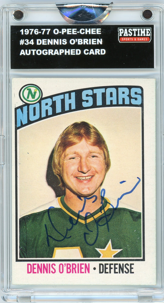 Dennis O'Brien #34 1976/77 O-Pee-Chee Hockey Autographed Card Encased in Magpro