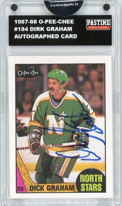 #184 Dirk Graham 1987/88 O-Pee-Chee Hockey Autographed Card Encased in Magpro - Pastime Sports & Games