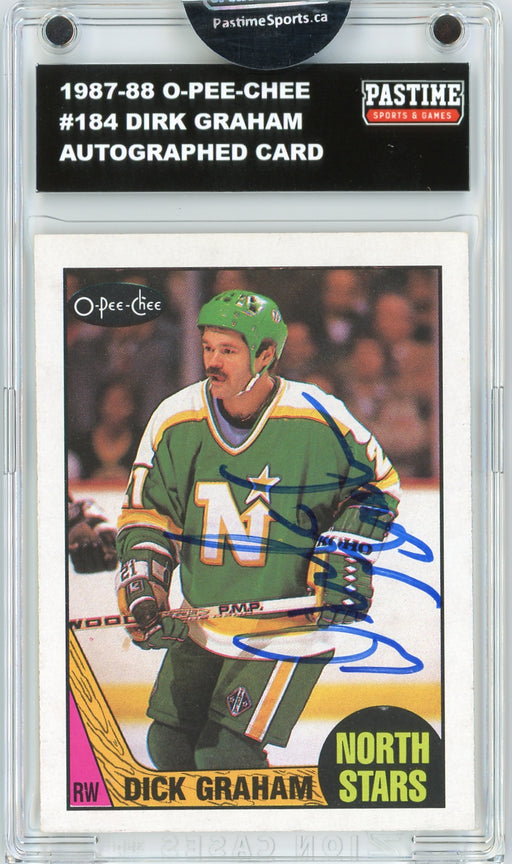 #184 Dirk Graham 1987/88 O-Pee-Chee Hockey Autographed Card Encased in Magpro - Pastime Sports & Games