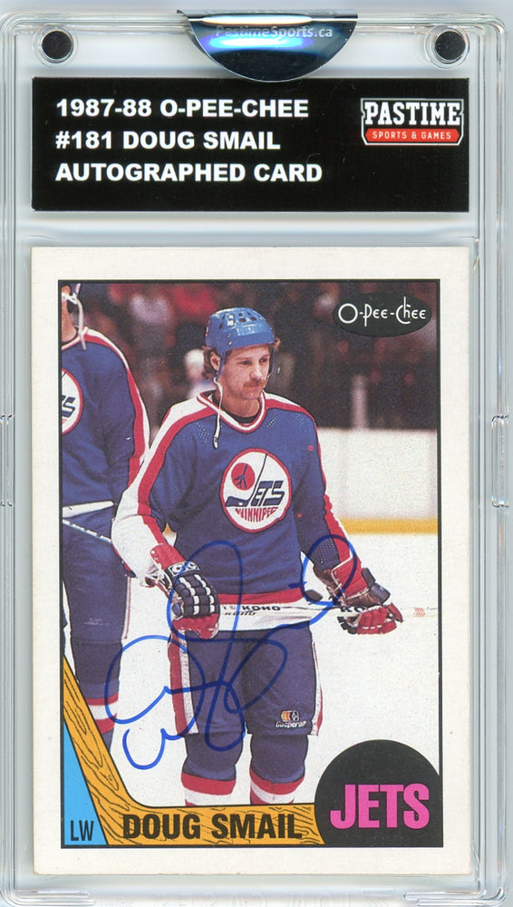#181 Doug Smail 1987/88 O-Pee-Chee Hockey Autographed Card Encased in Magpro - Pastime Sports & Games
