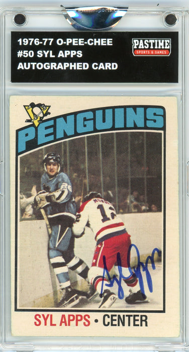Syl Apps #50 1976/77 O-Pee-Chee Hockey Autographed Card Encased in Magpro