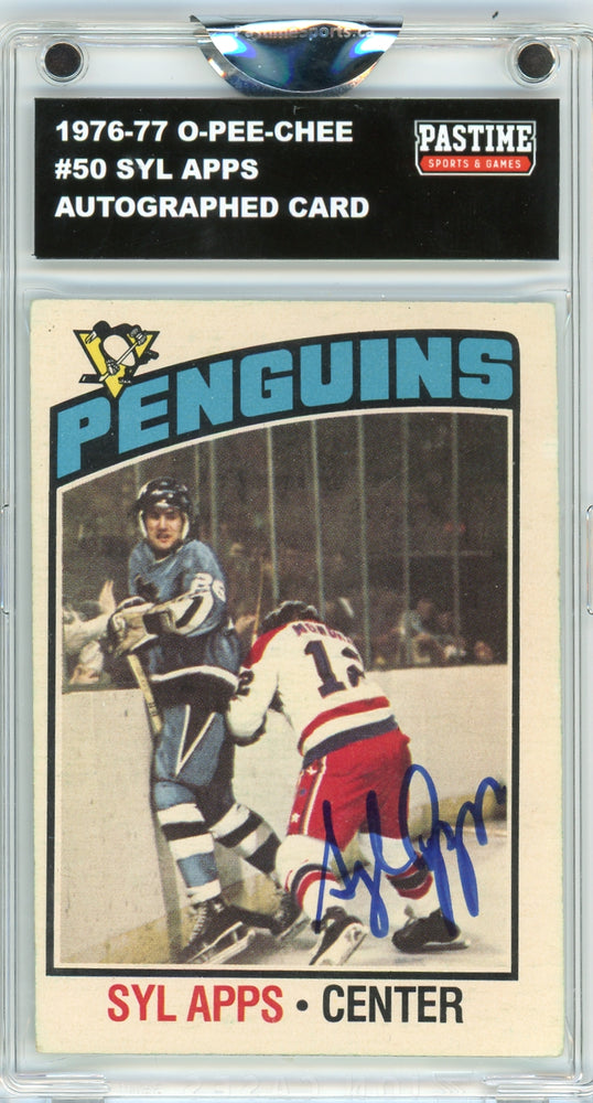 Syl Apps #50 1976/77 O-Pee-Chee Hockey Autographed Card Encased in Magpro
