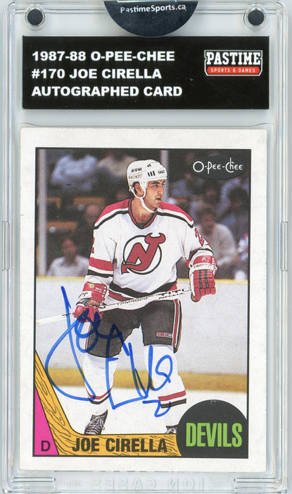 #170 Joe Cirella 1987/88 O-Pee-Chee Hockey Autographed Card Encased in Magpro - Pastime Sports & Games