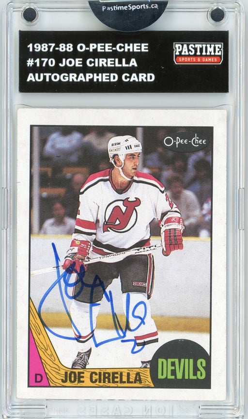 #170 Joe Cirella 1987/88 O-Pee-Chee Hockey Autographed Card Encased in Magpro - Pastime Sports & Games