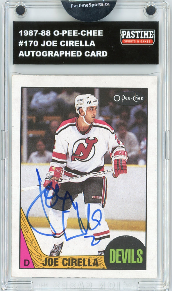 #170 Joe Cirella 1987/88 O-Pee-Chee Hockey Autographed Card Encased in Magpro - Pastime Sports & Games
