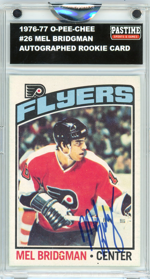 Mel Bridgman #26 1976/77 O-Pee-Chee Hockey Autographed Card Encased in Magpro