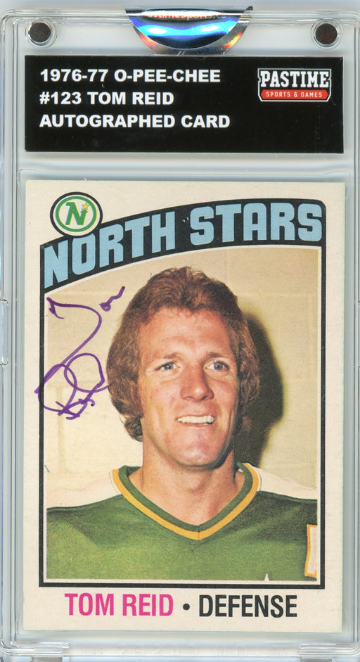 Tom Reid #123 1976/77 O-Pee-Chee Hockey Autographed Card Encased in Magpro