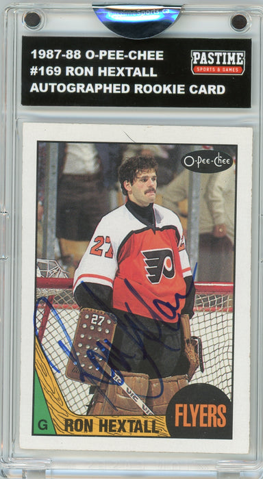 #169 Ron Hextall 1987/88 O-Pee-Chee Hockey Autographed Card Encased in Magpro - Pastime Sports & Games
