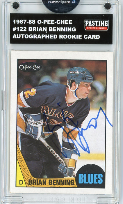 #122 Brian Benning 1987/88 O-Pee-Chee Hockey Autographed Card Encased in Magpro - Pastime Sports & Games