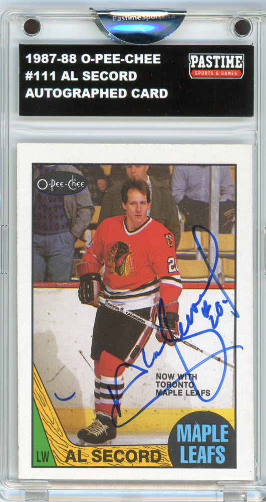 #111 Al Secord 1987/88 O-Pee-Chee Hockey Autographed Card Encased in Magpro - Pastime Sports & Games