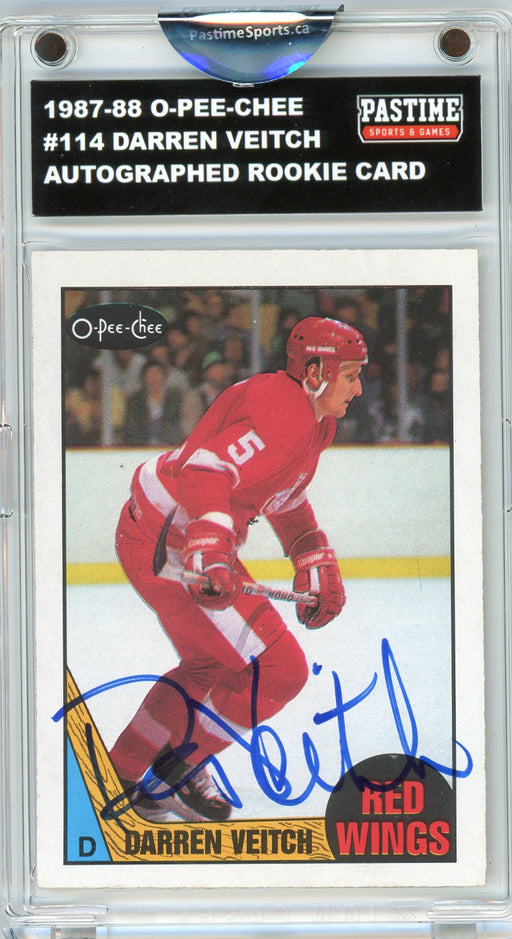 #114 Darren Veitch 1987/88 O-Pee-Chee Hockey Autographed Card Encased in Magpro - Pastime Sports & Games