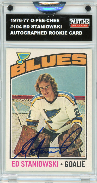 Ed Staniowski #104 1976/77 O-Pee-Chee Hockey Autographed Card Encased in Magpro - Pastime Sports & Games