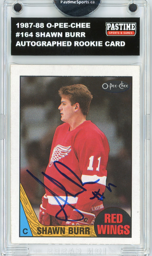 #164 Shawn Burr 1987/88 O-Pee-Chee Hockey Autographed Card Encased in Magpro - Pastime Sports & Games